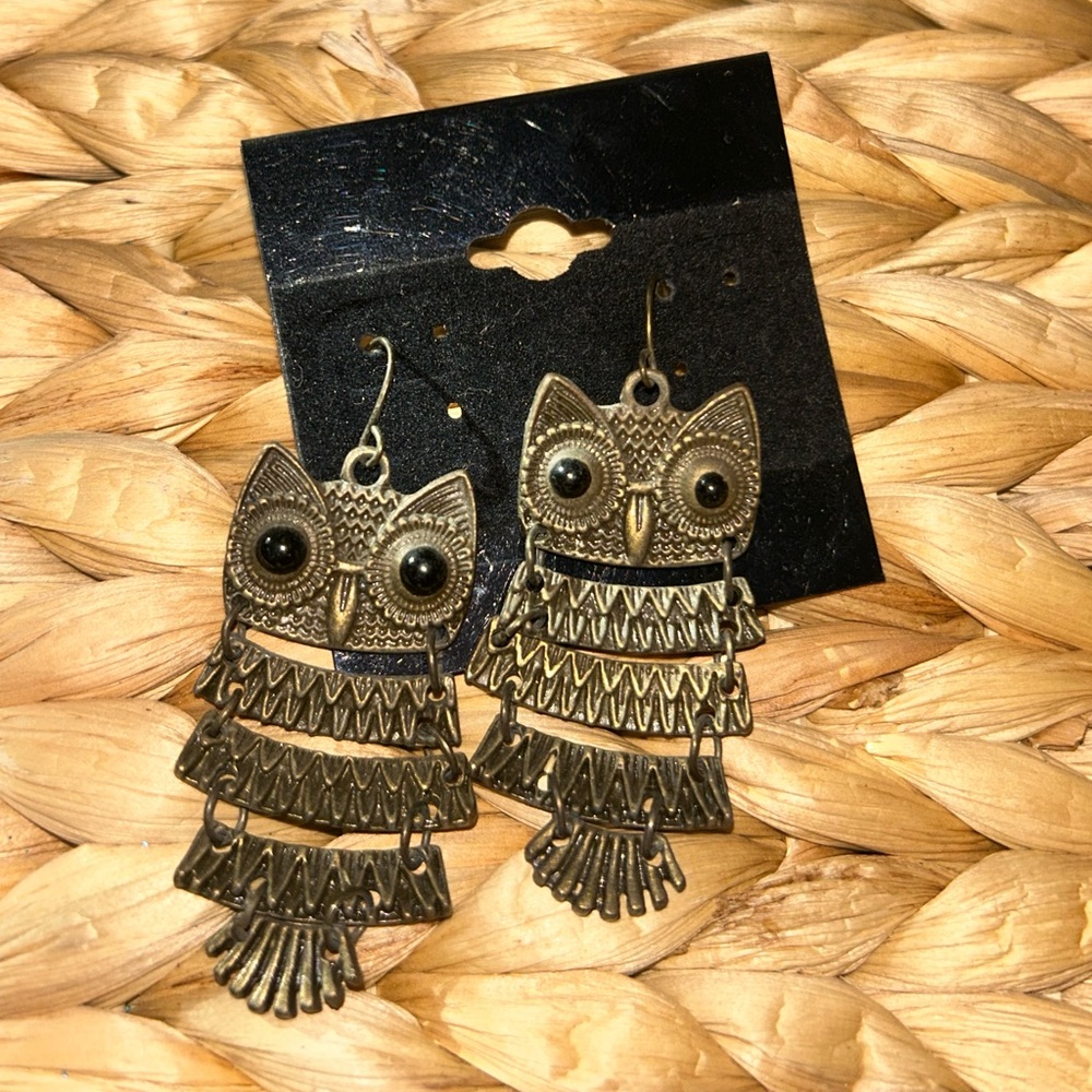 Gold Owl Dangle Earrings